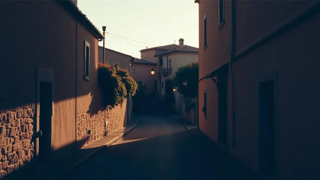 Calle de un pueblo mediterráneo al amanecer
